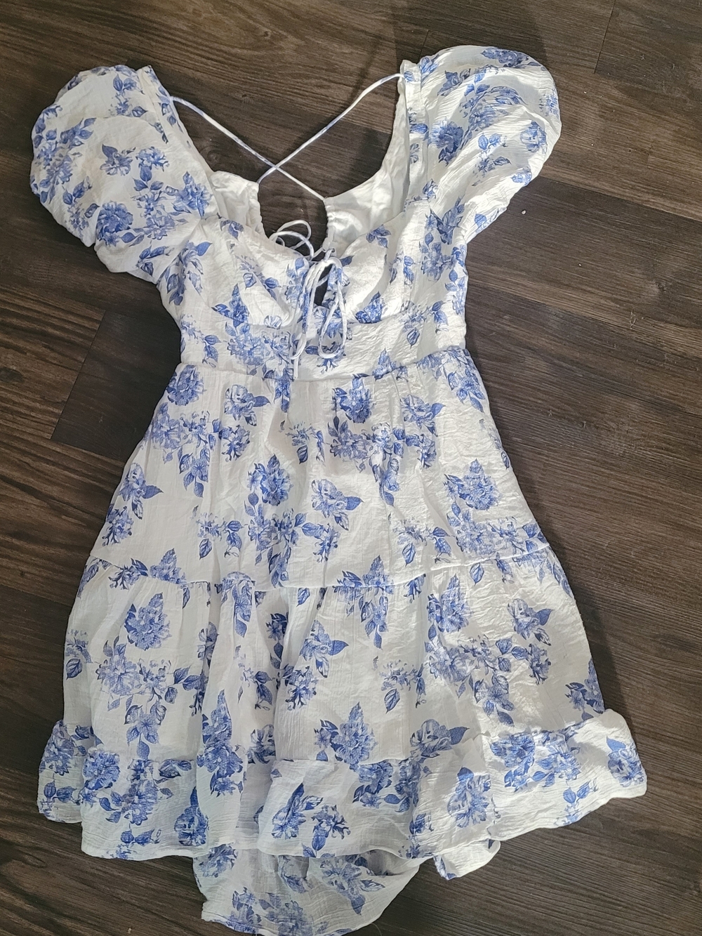 Princess Polly White Mini Dress with Blue Floral Print Size M Cottagecore Dainty